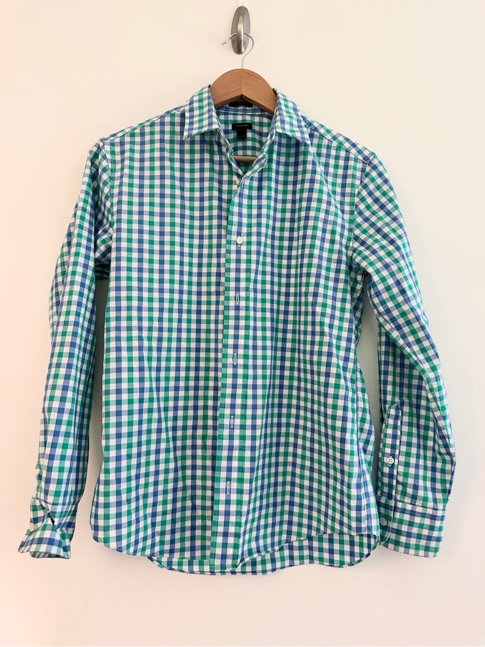 J.Crew Crewcuts Kids Green & Blue Gingham Button-Up Shirt Spring Sz 14 Boys